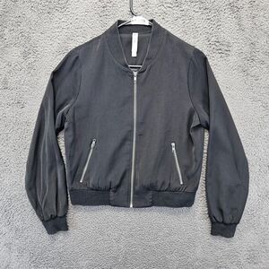 Mural Bomber Jacket Women Size Small Black Full Zip‎